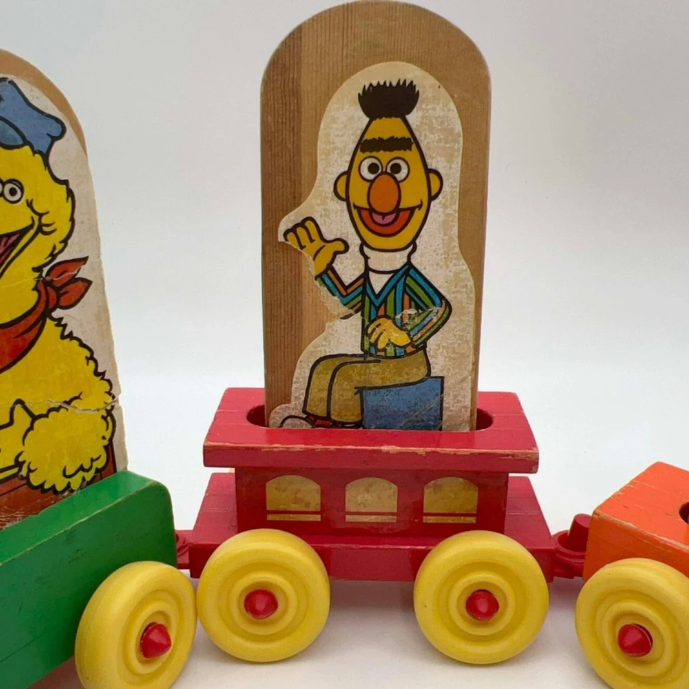Vintage Sesame Street Wooden Train Set‎ Big Bird Ernie Cookie Monster Bert